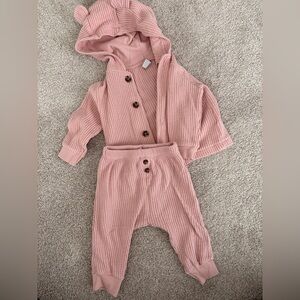 Old Navy Blush Pink Waffle Knit Baby Hoodie Set